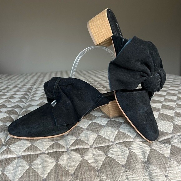 Jeffrey Campbell Black Suede Mule Slip On Shoes w/ Bow & Block Heel Women’s 8 - Picture 16 of 16